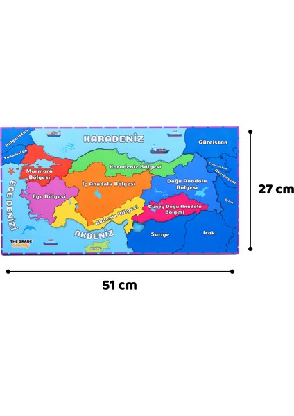 Türkiye Haritası Puzzle,3 Katmanlı, Bölgeler,şehirler ve Meşhur Simgeler,eğitici Puzzle,51 x 27 Cm.