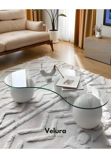 Top Sehpa & Modern Orta Sehpa & Cam Sehpa & Küre Sehpa - Fasülye Cam Beyaz Ayak fiyatları