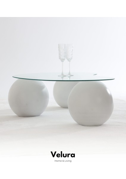 Top Sehpa & Modern Orta Sehpa & Cam Sehpa & Küre Sehpa - Fasülye Cam Beyaz Ayak fırsatları