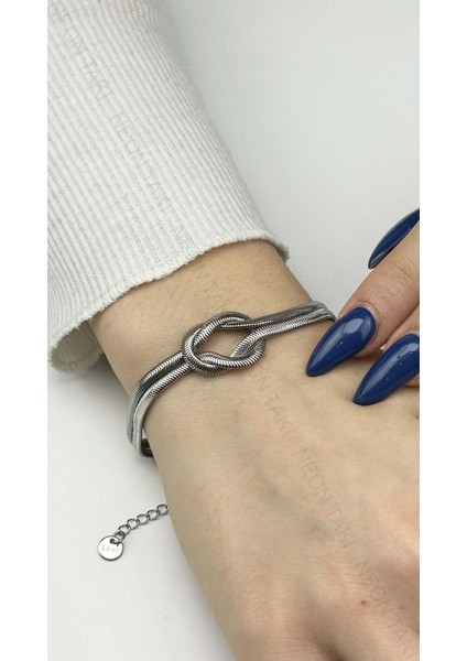 Bileklik, Kararmayan Paslanmaz Çelik, Çift Zincir, Gemici Bağı Detaylı, Gümüş Renk, Model43