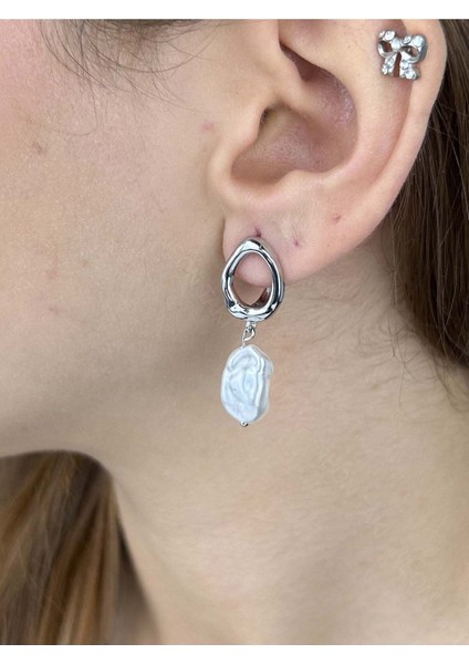 İncili, Paslanmaz Çelik Küpe 585, Gümüş Renk