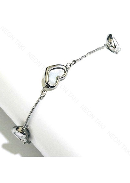 Bileklik, Kararmayan Paslanmaz Çelik, Sedefli ve Kalp Detaylı, Gümüş Renk, Model405 modelleri