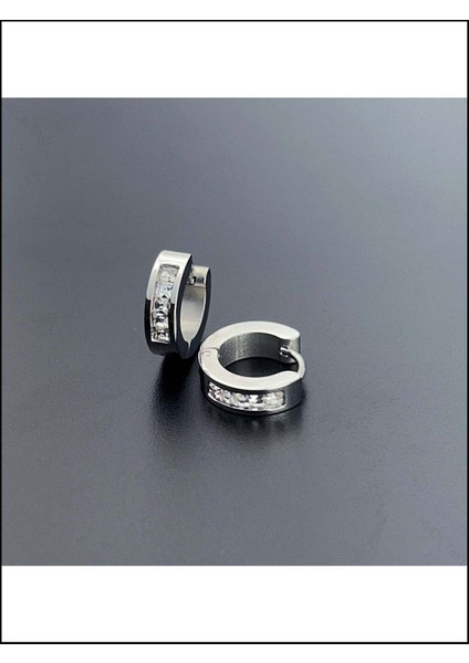 Zirkon Taşlı, Halka Model, Paslanmaz Çelik Küpe 499, Gümüş Renk modelleri