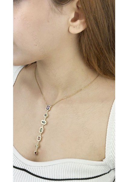 Yedi Element Kolye, Çok Renkli, Paslanmaz Çelik 386, Kasa Altın Renk