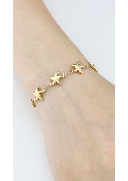 Bileklik, Kararmayan Paslanmaz Çelik, Deniz Yıldızı Detaylı, Altın Renk, Model502 fiyatları