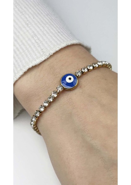 Tek Nazarlı, Zirkon Taş, Paslanmaz Çelik Zincir Bileklik 385, Altın Renk fiyatları