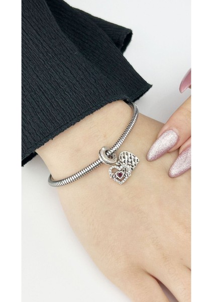 Charm, Zirkon Taşlı, Kararmayan Çelik, Anne Yazan (BİLEKLİK DAHİL DEĞİLDİR!!), Gümüş Renk, Model6