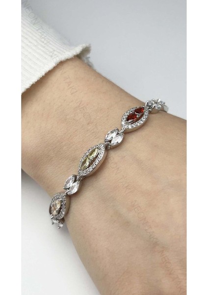 Renkli Zirkon Taşlı, Zincir Bileklik 142, Gümüş Renk fiyatları
