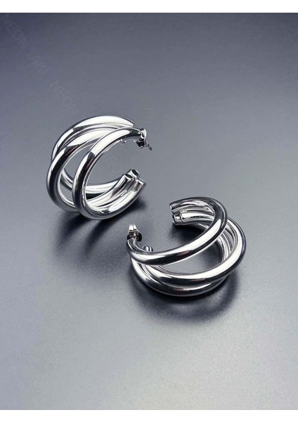 Çoklu Görünüm 3lü Paslanmaz Çelik Küpe 586, Gümüş Renk modelleri