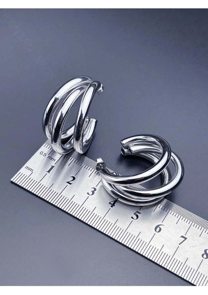 Çoklu Görünüm 3lü Paslanmaz Çelik Küpe 586, Gümüş Renk fırsatları