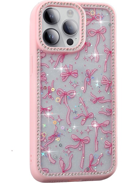 iPhone 14 Pro Kılıf Taşlı ve Simli Tasarım Frm Azra Kapak - Pembe indirimleri