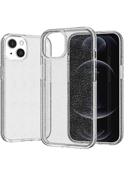 iPhone 14 Kılıf Parlayan Simli Şeffaf Frm Redos Kapak - Şeffaf