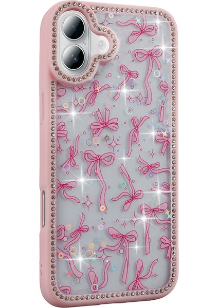 iPhone 16 Kılıf Taşlı ve Simli Tasarım Frm Azra Kapak - Gold indirimleri