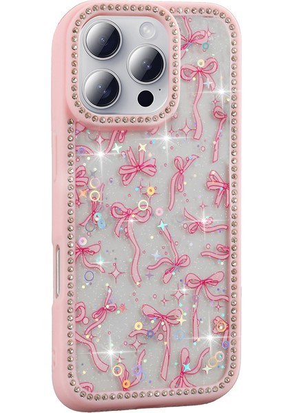 iPhone 16 Pro Max Kılıf Taşlı ve Simli Tasarım Frm Azra Kapak - Pembe indirimleri