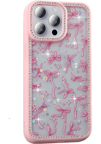 iPhone 15 Pro Max Kılıf Taşlı ve Simli Tasarım Frm Azra Kapak - Pembe indirimleri