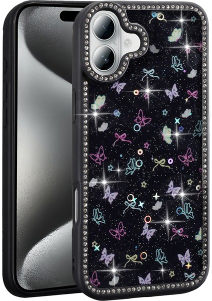 iPhone 16 Kılıf Taşlı ve Simli Tasarım Frm Azra Kapak - Pembe fiyatları