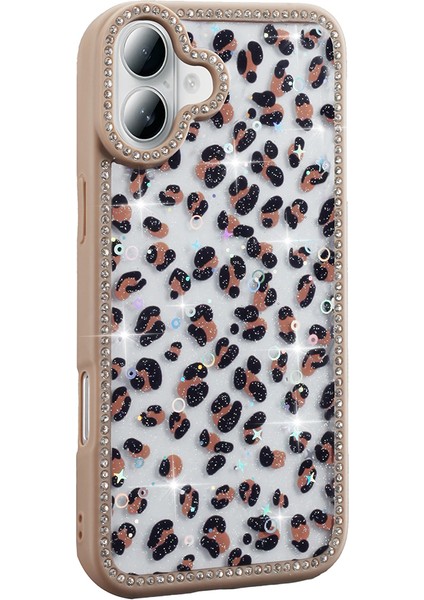 iPhone 16 Kılıf Taşlı ve Simli Tasarım Frm Azra Kapak - Pembe modelleri