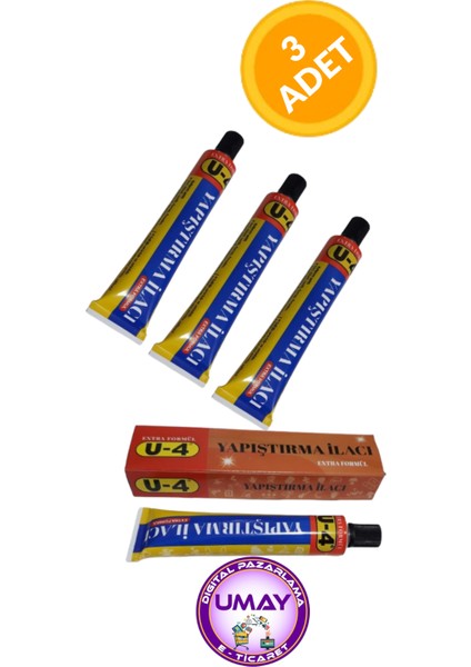 3 Adet Yapıştırma Ilacı (Deri, Kösele, Lastik, Kumaş Porselen Bakalit ve Ağaç Yapıştırıcı) [40 Gr]