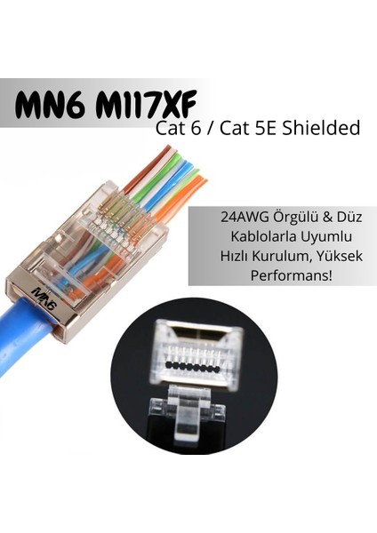 M117XF Cat6 Jack/8 Adet-Metal Ez/yeni Nesil RJ45 Cat6-8p/8c Açık Uçlu/cat6 Konnektör indirimleri