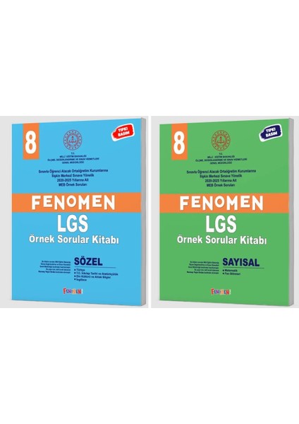 Fenomen Okul 2025 8. Sınıf Lgs Meb Sayısal + Sözel Örnek Sorular 2 Kitap