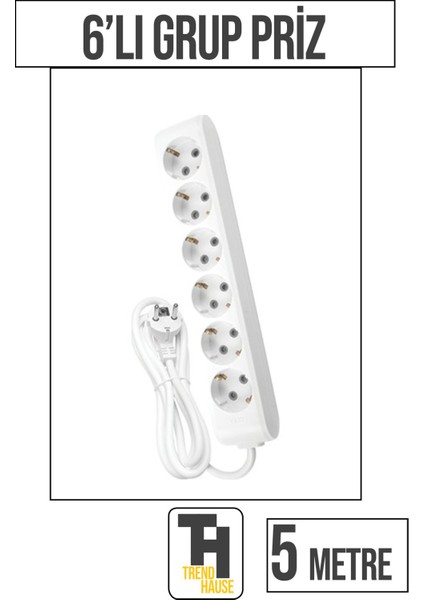 5 Metre 6'lı Grup Priz