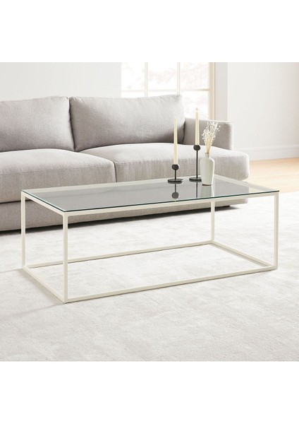 Stream Metal Orta Sehpa Beyaz Ayak Şeffaf Cam Tabla