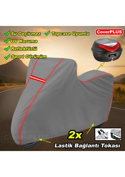 Kral Motor Kr-50 Burn Arka Çanta Uyumlu Branda Gri Kırmızı-Dikişli Reflektörlü Motosiket Brandası Motor Örtüsü Çadır Su Geçirmez Motosiklet Kılıfı Motor Brandası fiyatları