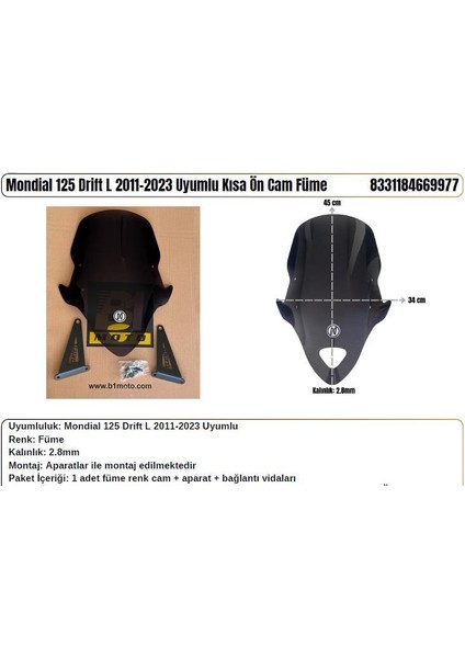 Mondial 125 Drift L Füme (2011-23) Siperlik Camı