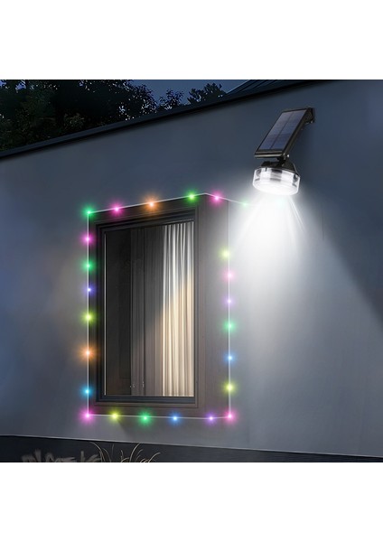 Solar Duvar Aydınlatması Sensörlü LED + 8 Metre Rgb Şerit Ledli Bahçe Dekor Lambası