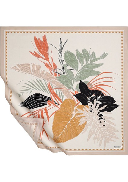 Krem Siyah Tropik Kanvas Tivil Ipek Eşarp