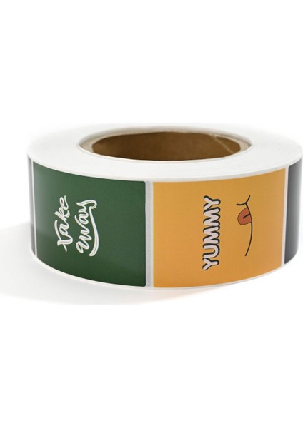 Yapışkanlı Kuşe Etiket 49X70 mm (Take Away Yeşil + Take Away Siyah + Yummy Turuncu Desenli) 1000'LI 1.000 Adet