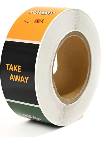 Yapışkanlı Kuşe Etiket 49X70 mm (Take Away Yeşil + Take Away Siyah + Yummy Turuncu Desenli) 1000'LI 1.000 Adet fiyatları