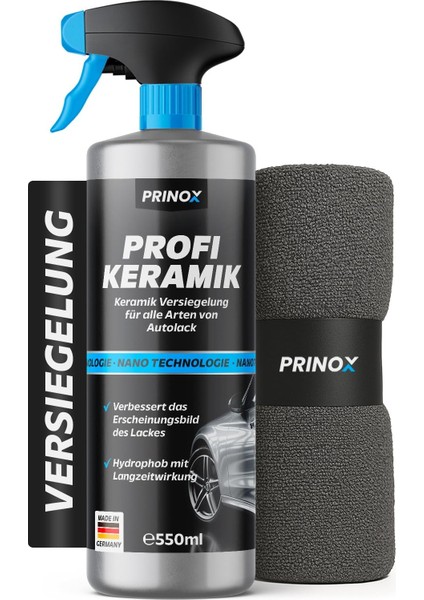 Alman Kalitesi Prınox 550 ml Seramik Kaplama Seti + Mikrofiber Bez Parlaklık ve Koruma