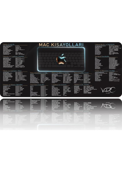 Mac Kısayol Mouseapad Siyah 80X40CM Kaymaz Kauçuk Taban fiyatları
