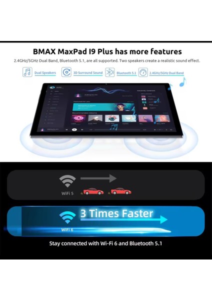 Bmax Android 15 Maxpad I9 Plus 10.1 Inç 1280*800 IPS Hd Dokunmatik Ekran 12 GB (4 GB Ram + 8 GB Genişletme) 64 GB Rom Rockchip RK3562 Tablet