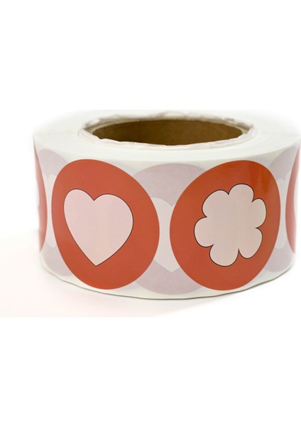 Yapışkanlı Pp(Film) Etiket 60 mm Kırmızı (Kalp + Yonca Desenli) 1000'LI 1.000 Adet