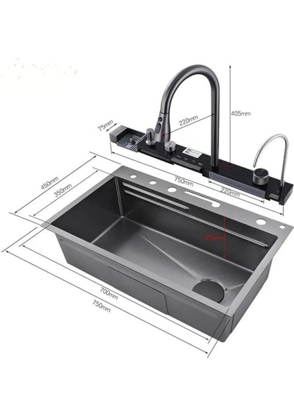 -Akıllı Eviye - 7 Fonksiyonlu Piyano Tuşlu Dijital Teknolojik Eviye