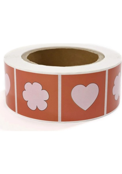 Yapışkanlı Kuşe Etiket 45X45 mm Kırmızı (Kalp + Yonca Desenli) 1000'LI 1.000 Adet