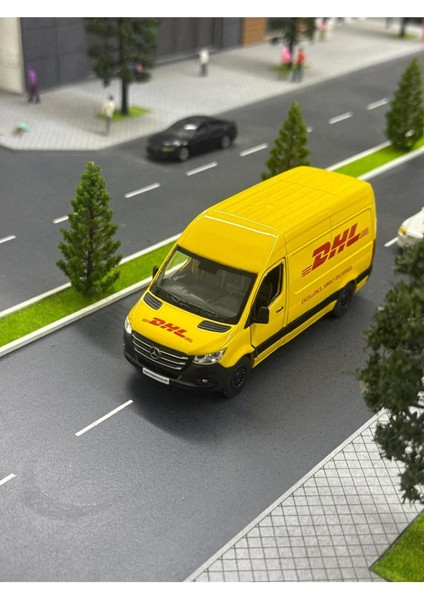 Çek Bırak Diecast Model Araba 10 cm - Mercedes Sprinter Kargo Arabası Dhl Metal Açılabilir Kapılı
