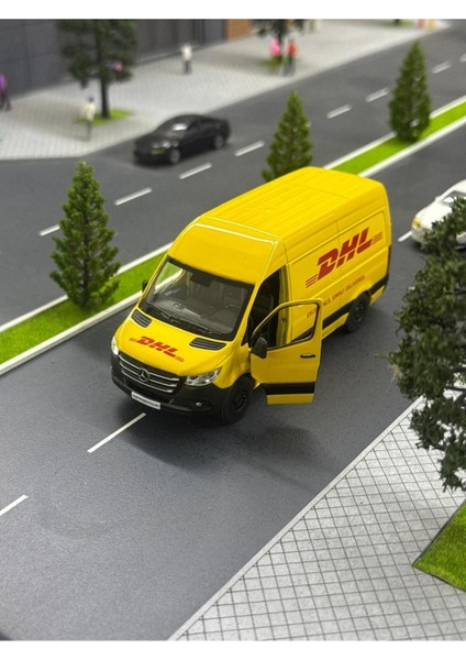 Çek Bırak Diecast Model Araba 10 cm - Mercedes Sprinter Kargo Arabası Dhl Metal Açılabilir Kapılı