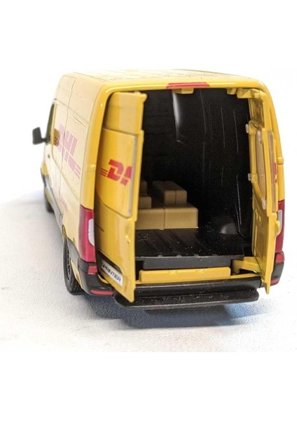 Çek Bırak Diecast Model Araba 10 cm - Mercedes Sprinter Kargo Arabası Dhl Metal Açılabilir Kapılı