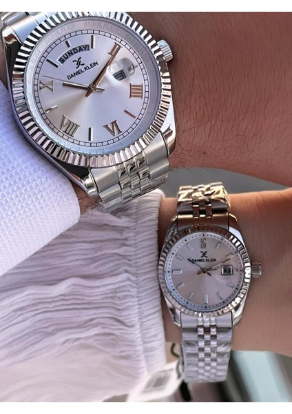 Bay ve Bayan Çelik Kordon Çiftlere Özel 3 Atm Suya Dayanıklı Cift Saati CF.PK.12994.P3 fırsatları