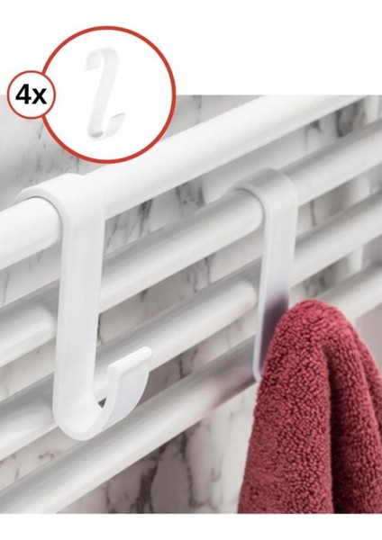 Beyaz 4 Adet Havlupan Duşakabin Askısı, Petek Banyo Mutfak Kancalı Havlu Bornoz Askısı 4’lü Set fiyatları
