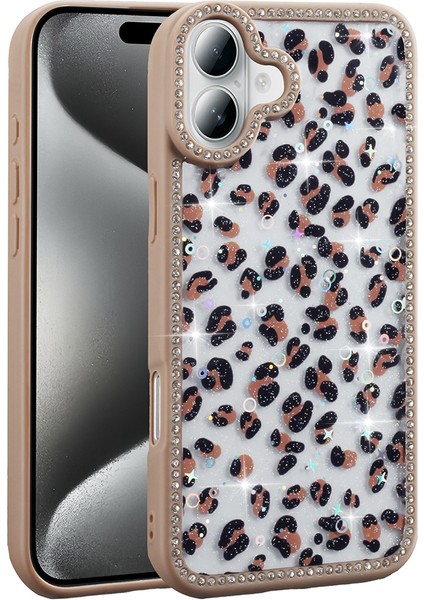 iPhone 16 Kılıf Taşlı ve Simli Tasarım Gkm Azra Kapak - Gold