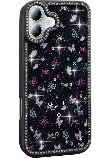 iPhone 16 Kılıf Taşlı ve Simli Tasarım Gkm Azra Kapak - Gold fırsatları