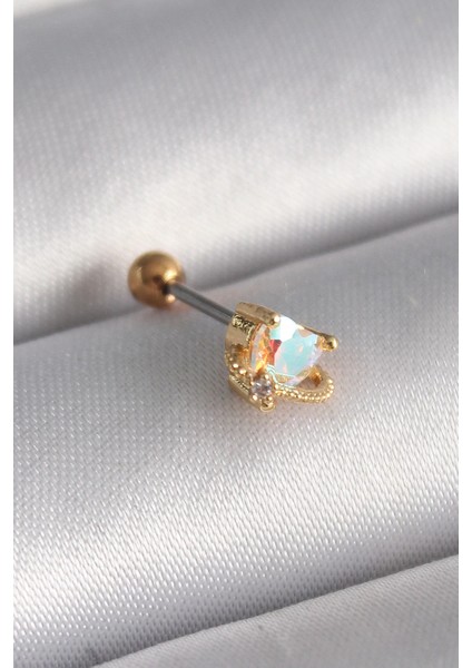 316L Çelik Gold Renk Zirkon Taşlı Kalp Tragus Piercing