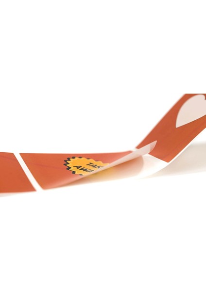 Yapışkanlı Kuşe Etiket 49X70 mm (Yonca + Kalp + Take Away Turuncu Desenli) 1000'LI 1.000 Adet modelleri