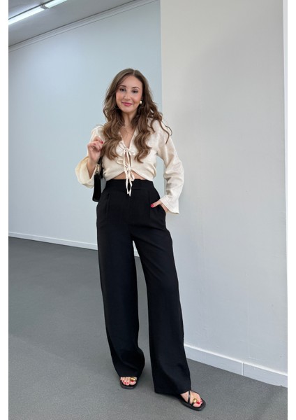 Fallony Pileli Tensel Kumaş Pantolon