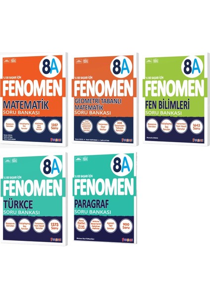Fenomen Okul 2025 8. Sınıf Matematik + Türkçe + Fen + Geometri + Paragraf A Serisi Soru Bankası Seti 5 Kitap