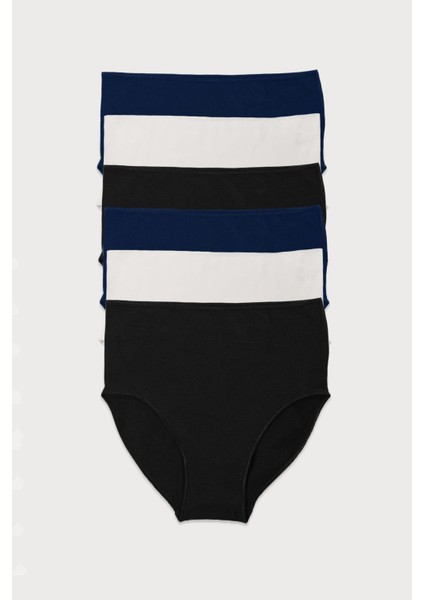 Kadın Ekru Lacivert Siyah 6 Lı Paket Modal Dar Kalıp Yüksek Bel Slip Külot 1955